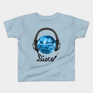 Blue Disco Ball Music Headphones Kids T-Shirt